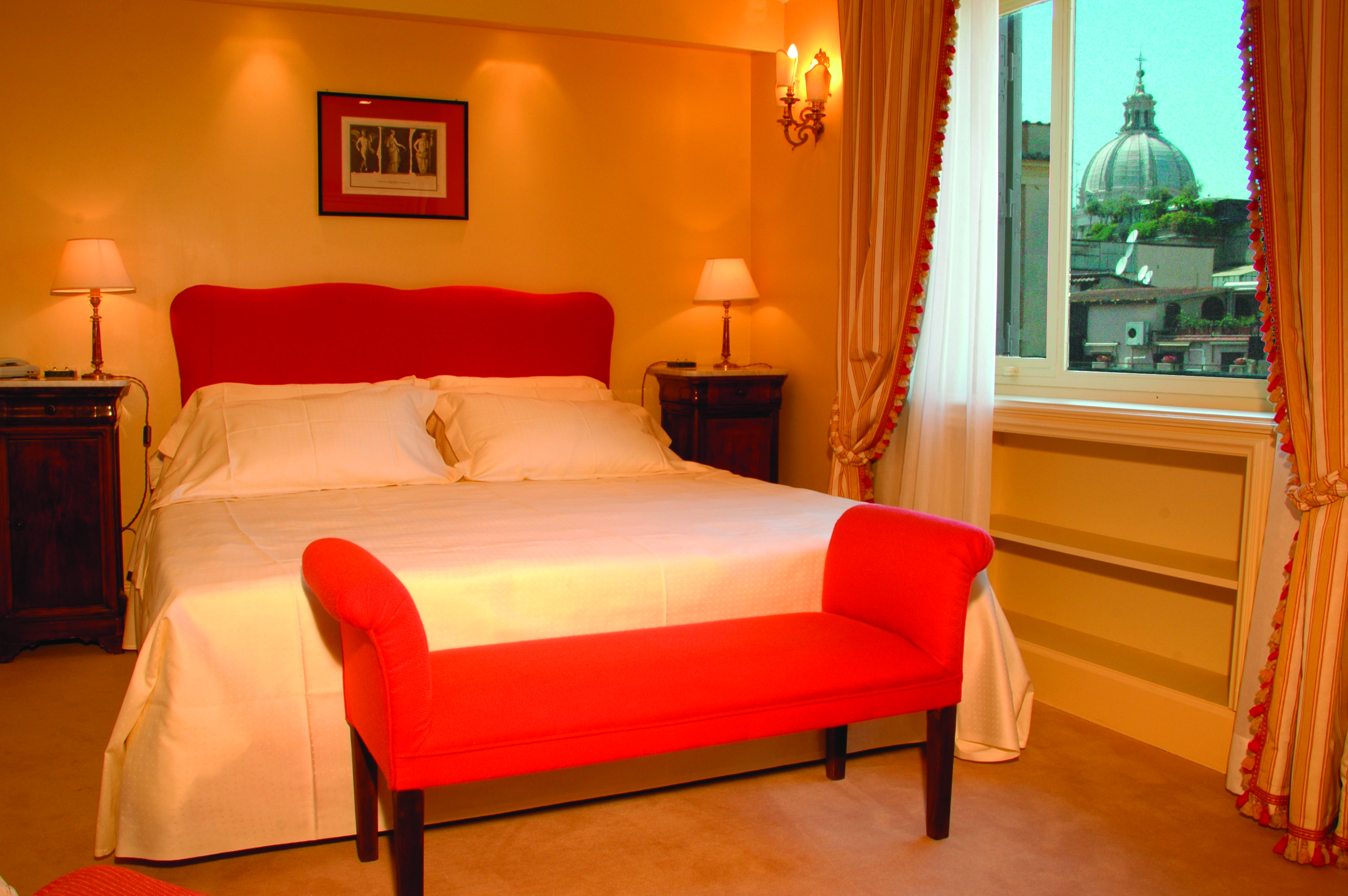 Hotel d'Inghilterra Rome guestroom bed modern décor city views