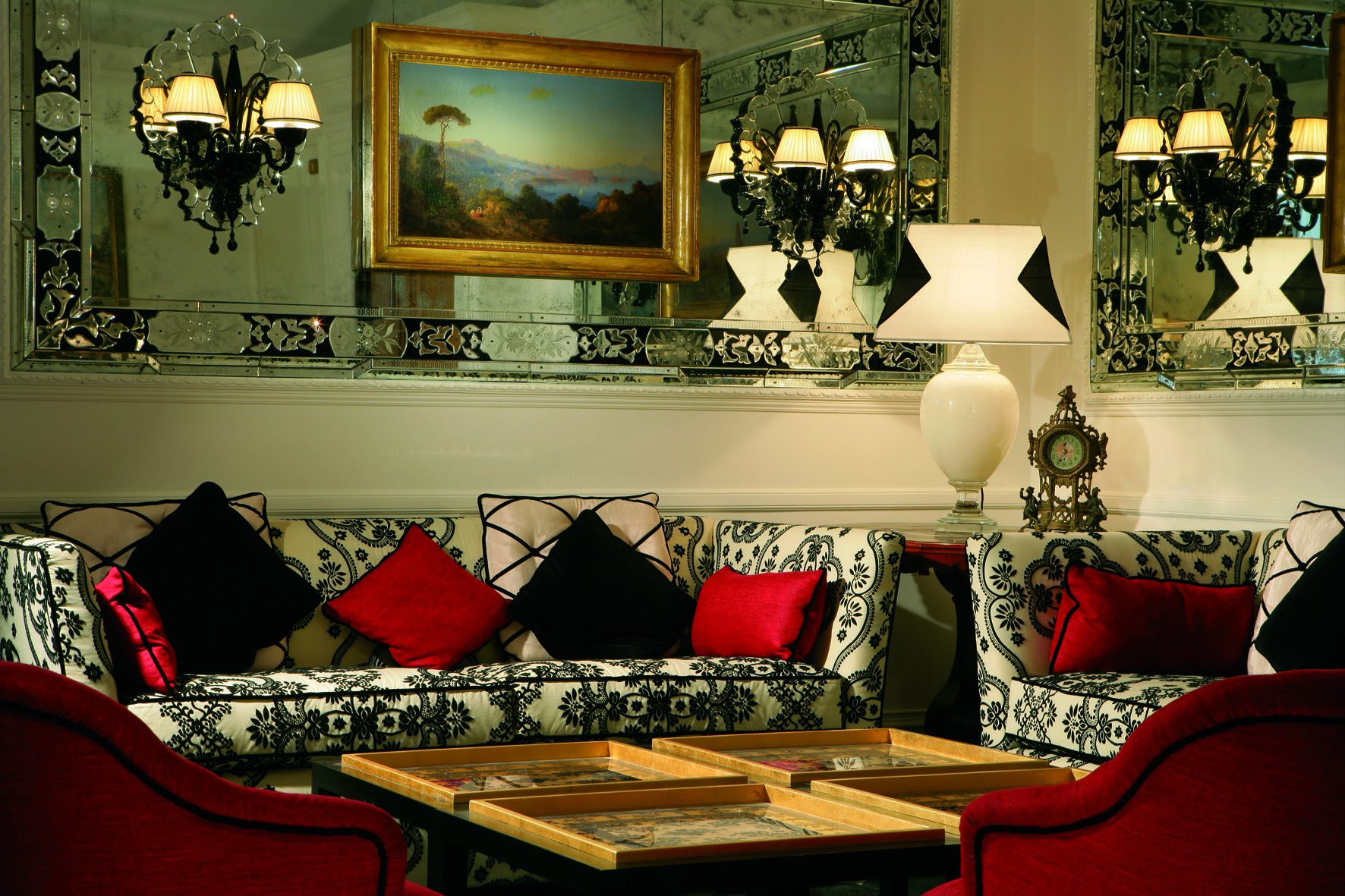 Hotel d'Inghilterra Rome lobby indoor seating area sofas armchairs ornate decor 