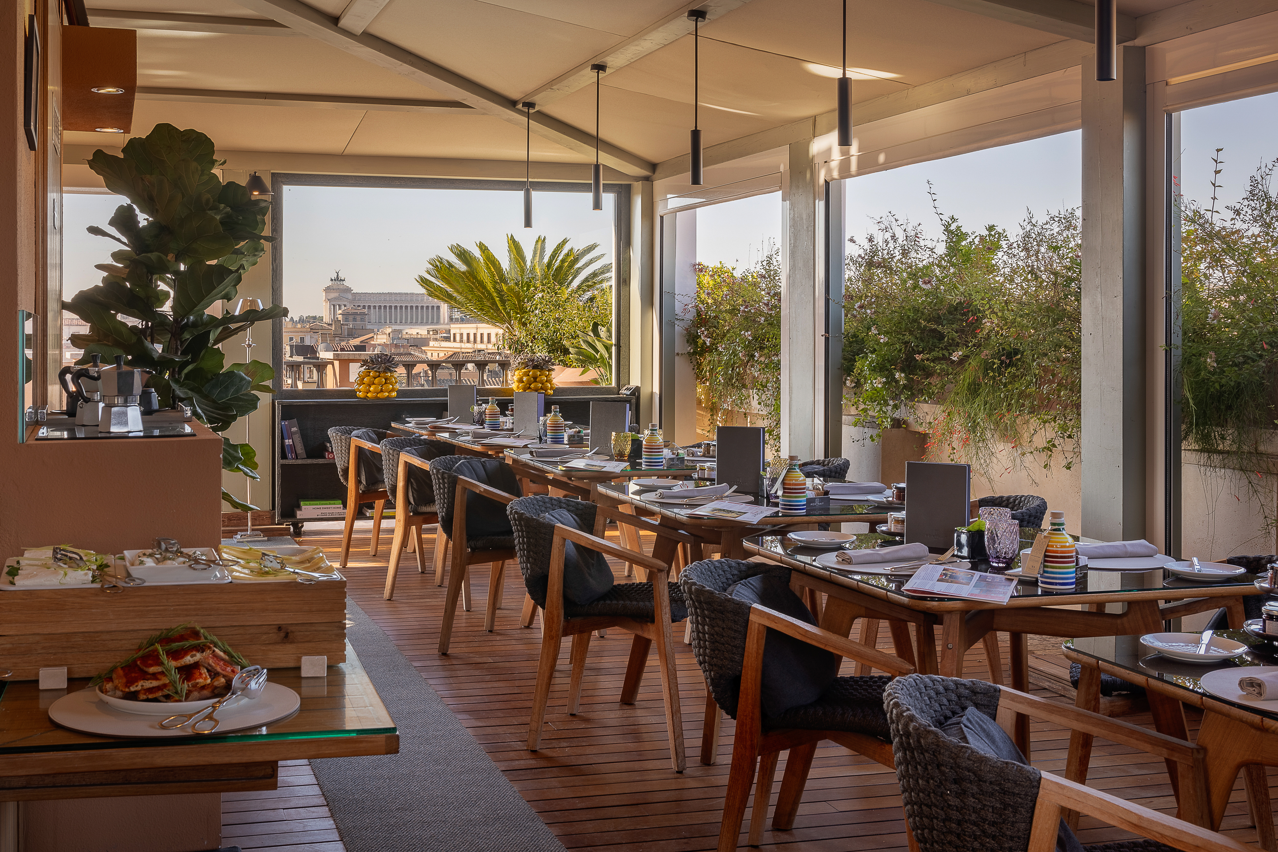 Hotel Portrait Roma breakfast service on the rooftop terrace