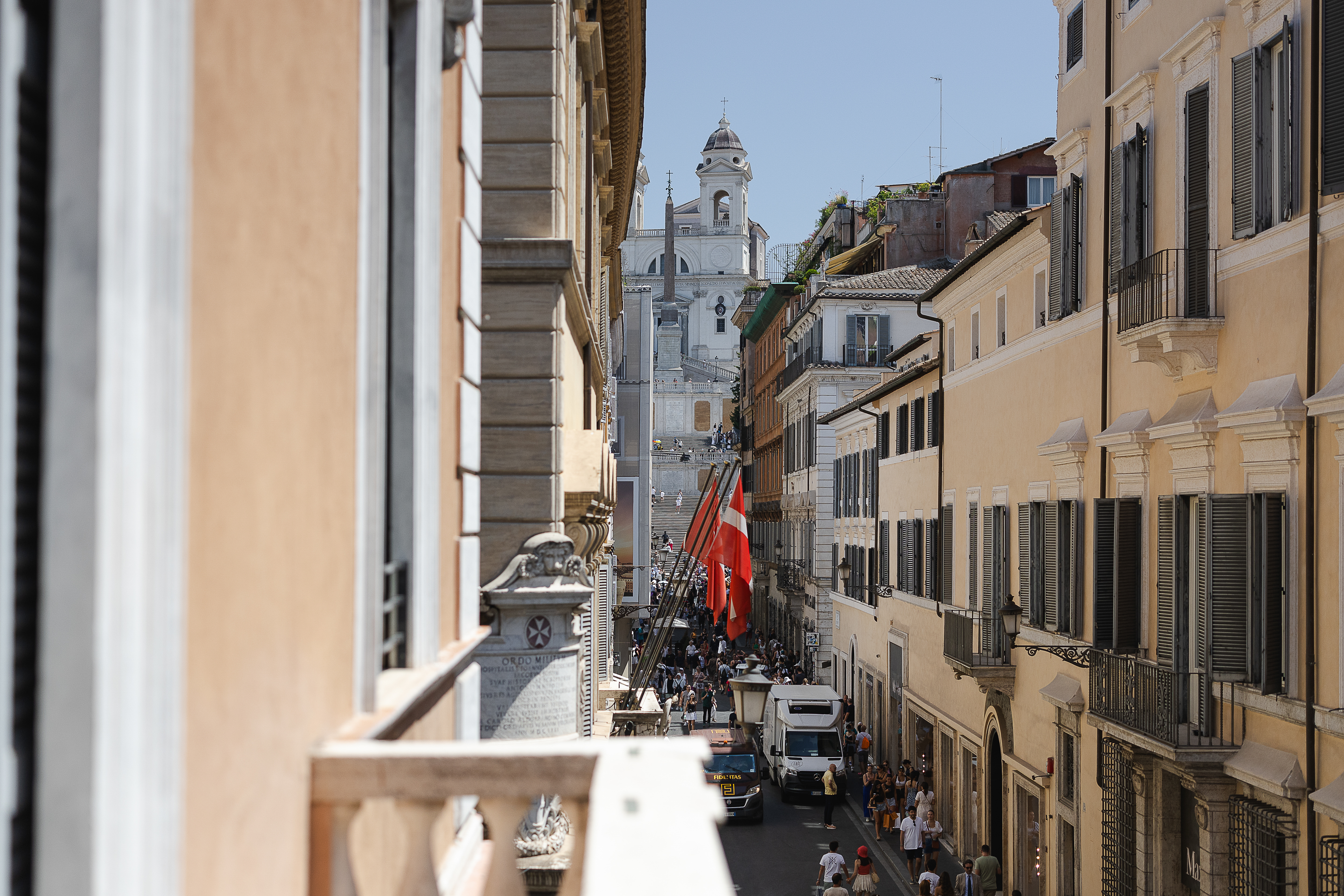 Hotel Portrait Roma view out of a window onto the Via Condotti