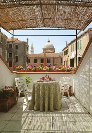 Hotel Bizansio Venice view from balcony venice church spires