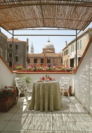 Hotel Bizansio Venice view from balcony venice church spires