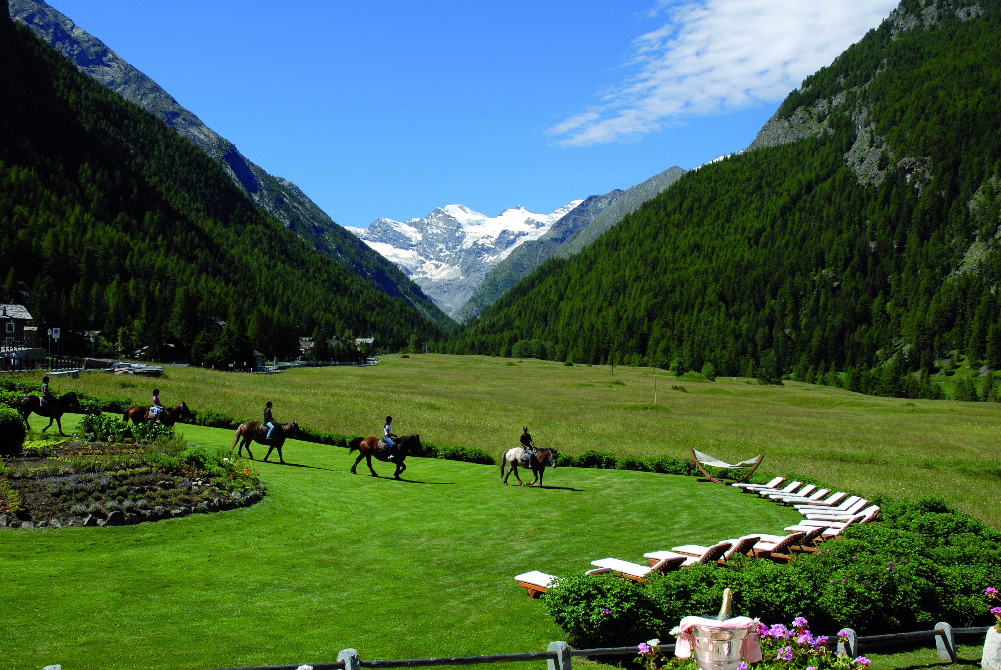View of the scenery from the Bellevue hotel and spa looking over the italian alps 
