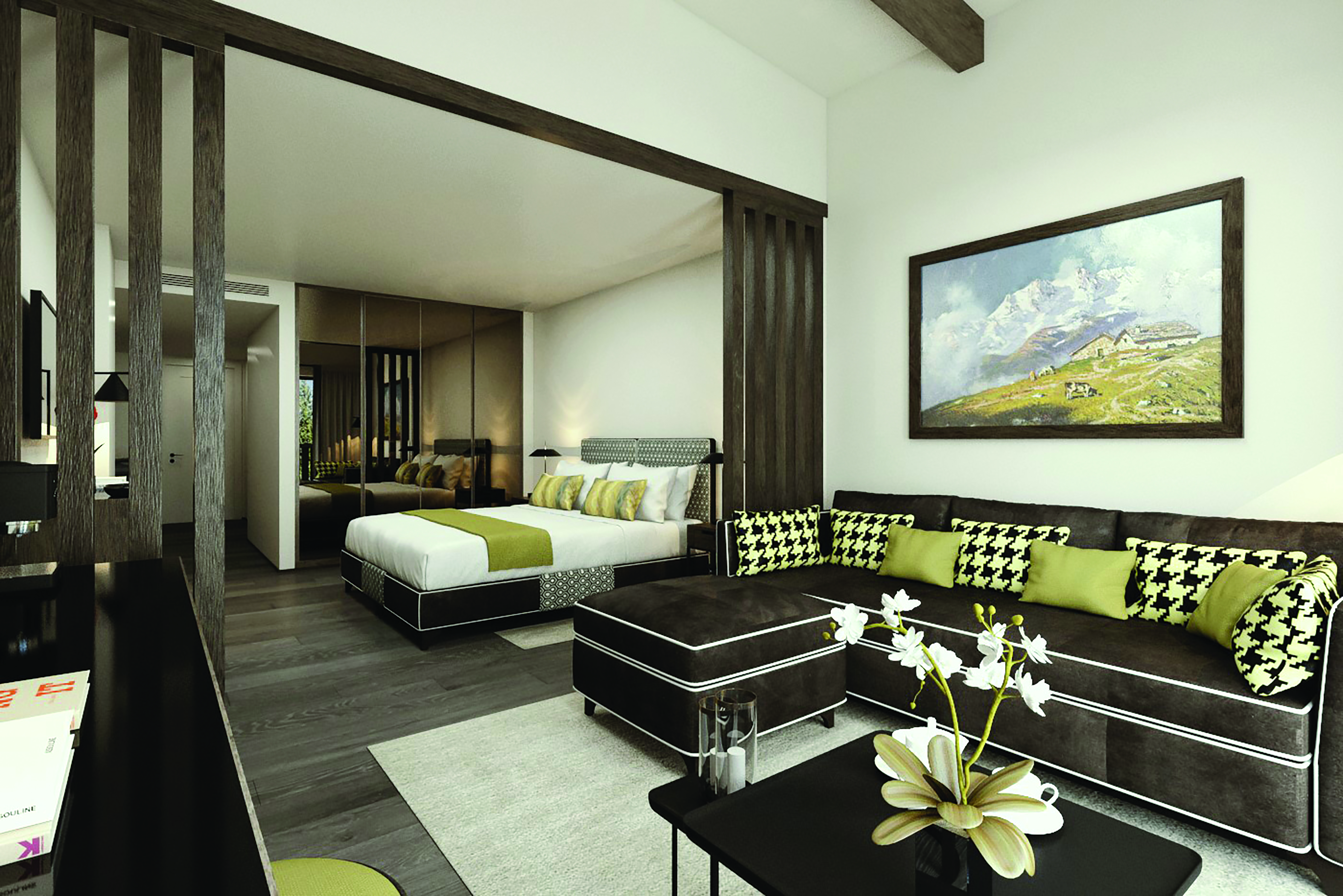 Hotel Hermitage Italy Alps premium suite bed large sofa mirrored wardrobes