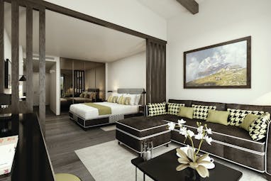 Hotel Hermitage Italy Alps premium suite bed large sofa mirrored wardrobes