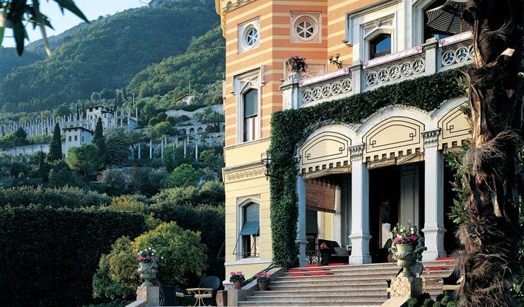 Villa Feltrinelli Lake Garda hotel building entrance ornate architecture 