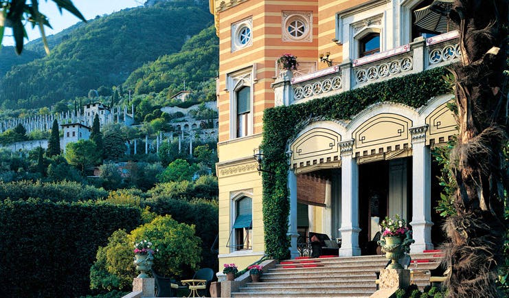Villa Feltrinelli Lake Garda hotel building entrance ornate architecture 