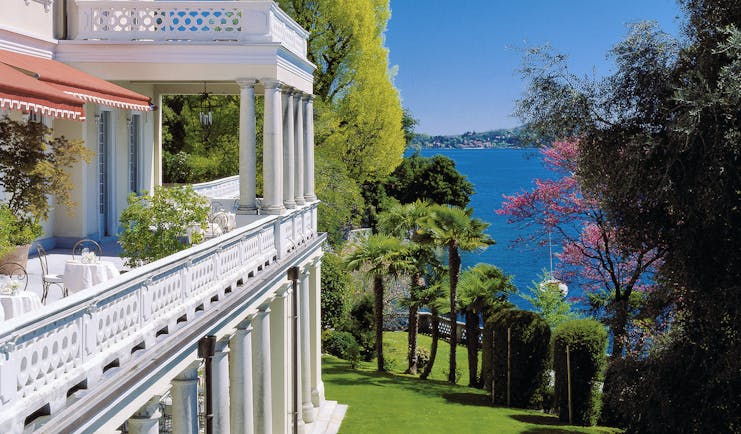 Grand Hotel Majestic Lake Maggiore balcony outdoor seating area overlooking Lake Maggiore