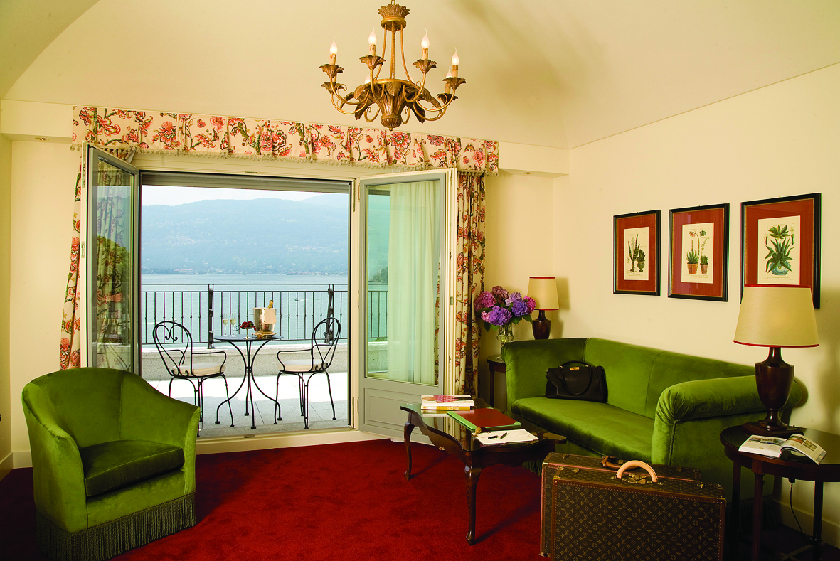 Grand Hotel Majestic Lake Maggiore suite lounge traditional décor terrace with views over lake