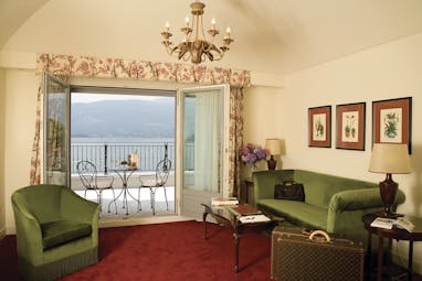 Grand Hotel Majestic Lake Maggiore suite lounge traditional décor terrace with views over lake