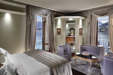 Grand Hotel Tremezzo Lake Como deluxe room elegant décor view of lake