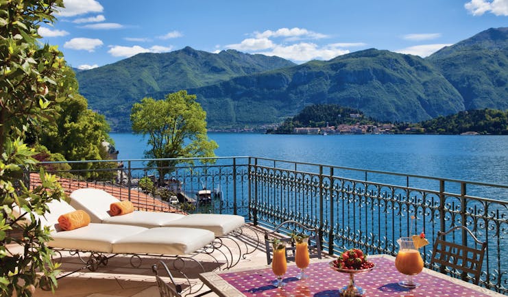 Grand Hotel Tremezzo Lake Como suite greta terrace sun loungers outdoor dining overlooking lake