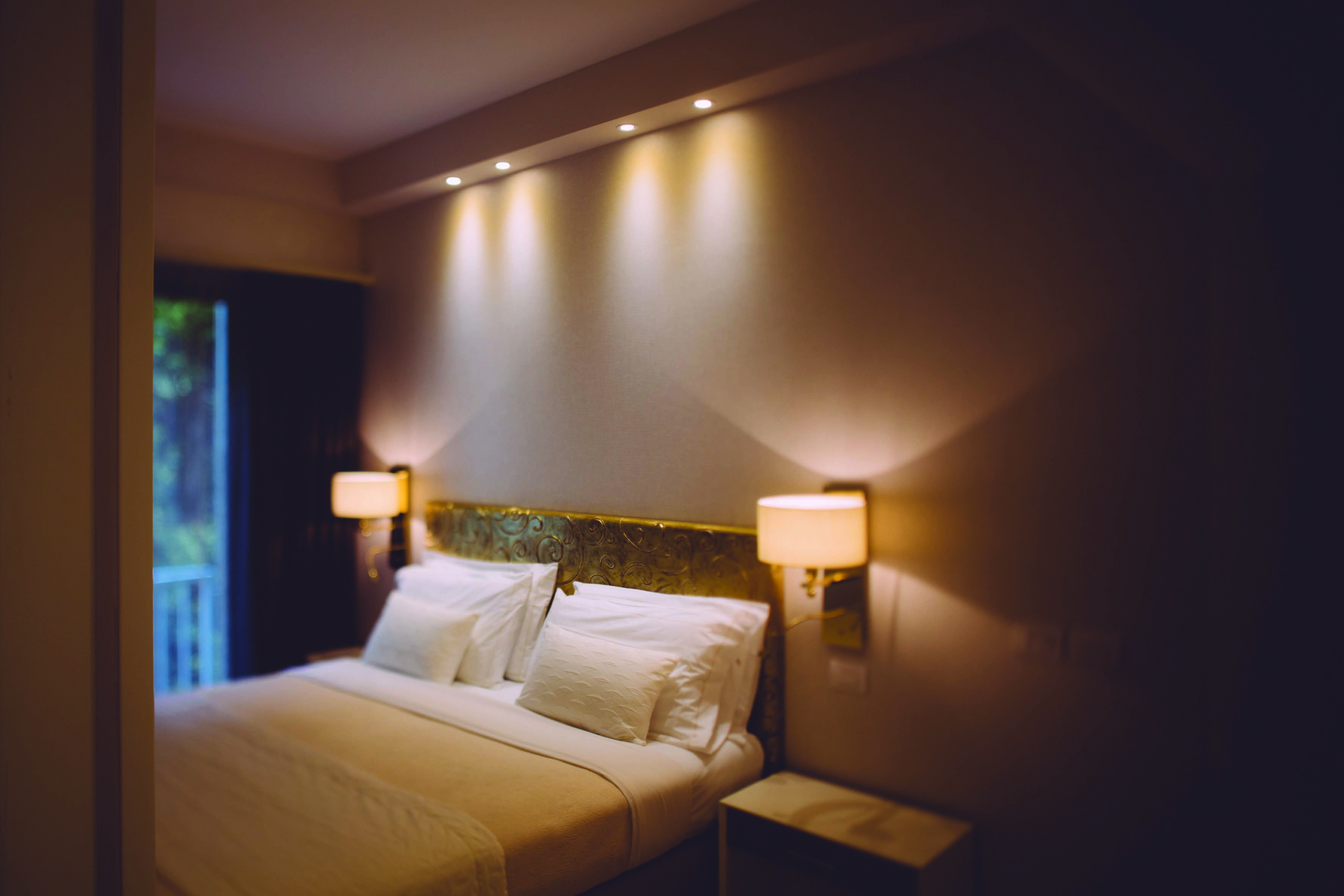 A classic room at the Hotel Olivi with a beige colour scheme