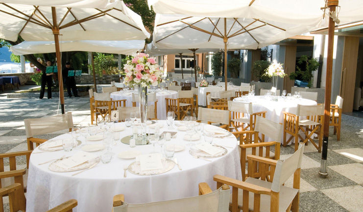 Hotel San Rocco Lake Orta patio dining tables chairs umbrellas