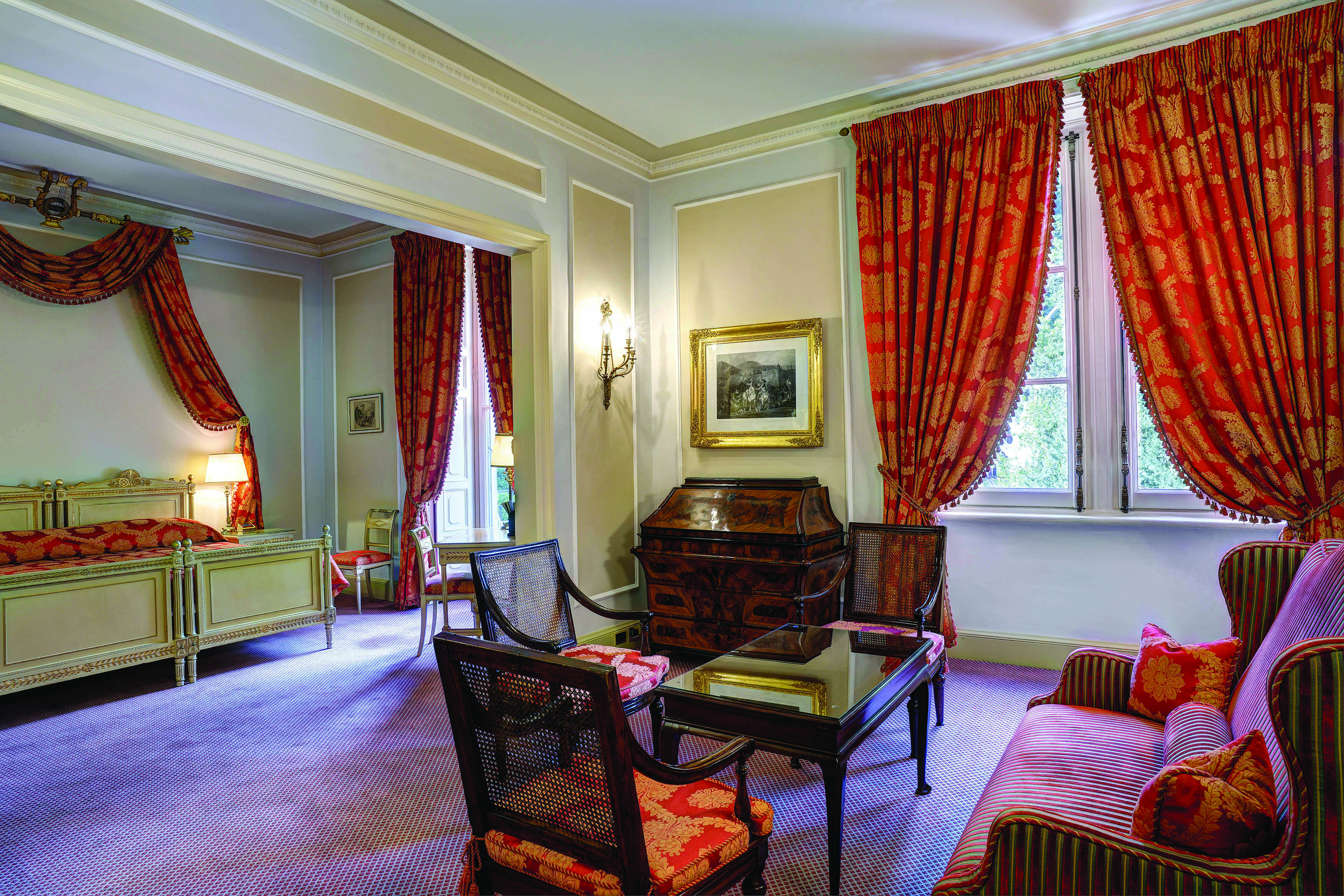 Villa d' Este Lake Como junior suite bedroom and lounge area traditional décor