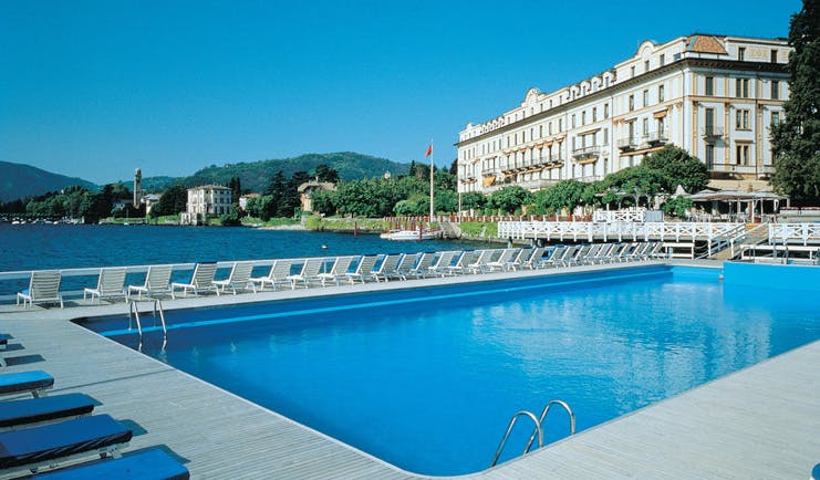 Villa d' Este Lake Como pool overlooking lake hotel in background