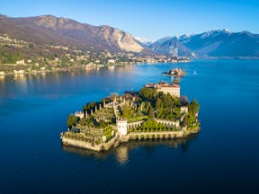 Island with terraced gardens in middle of lake Maggiore called Isola Bella
