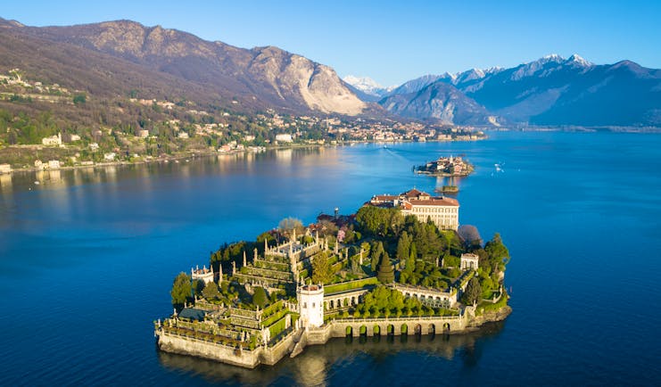 Island with terraced gardens in middle of lake Maggiore called Isola Bella