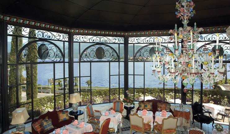 Villa Aminta Lake Maggiore restaurant indoor dining area ornate décor chandelier
