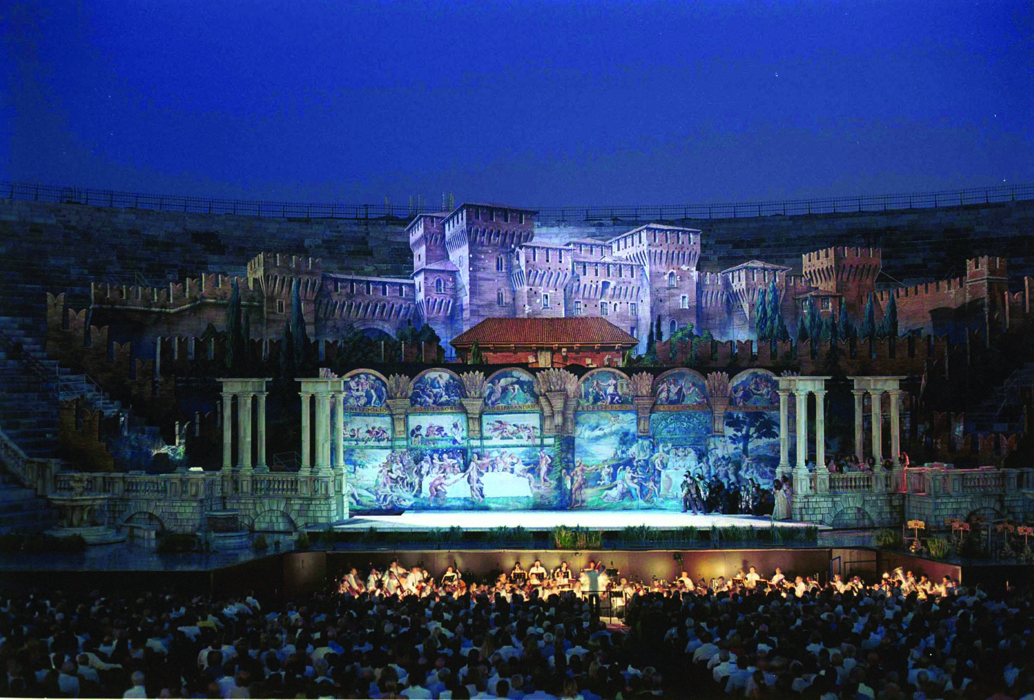 Opera stage showing Rigoletto in Verona