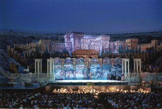 Opera stage showing Rigoletto in Verona