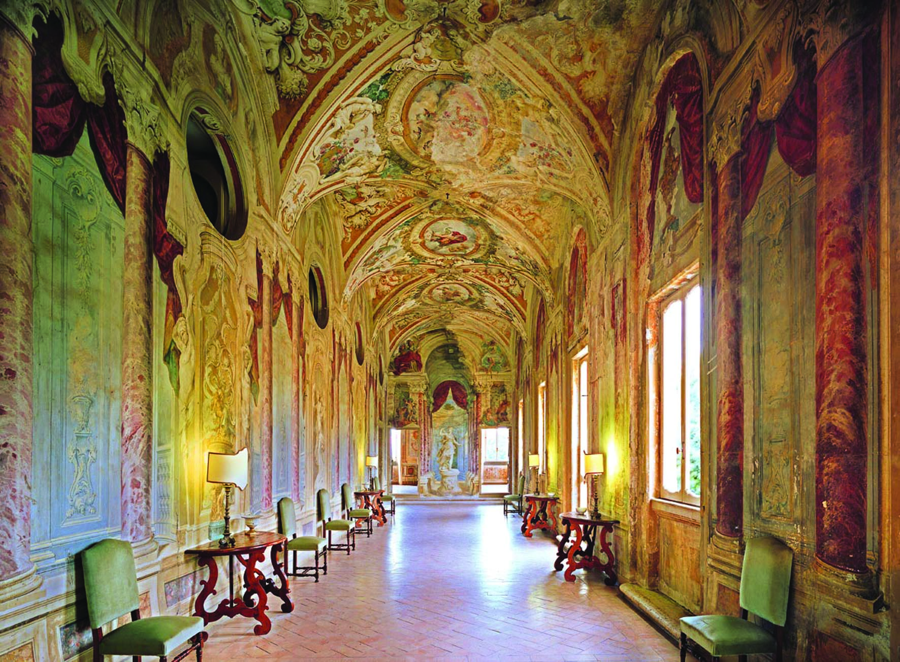 Vila Grazioli Latium Pannini Gallery frescoed gallery hallway authentic architecture