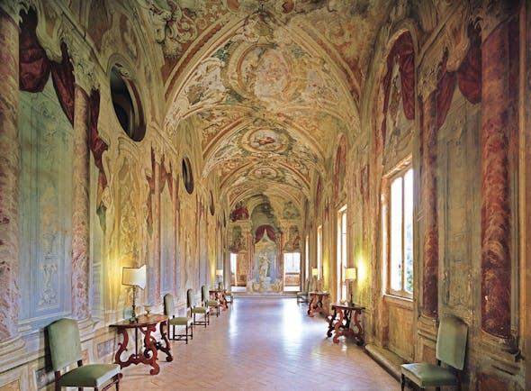 Vila Grazioli Latium Pannini Gallery frescoed gallery hallway authentic architecture