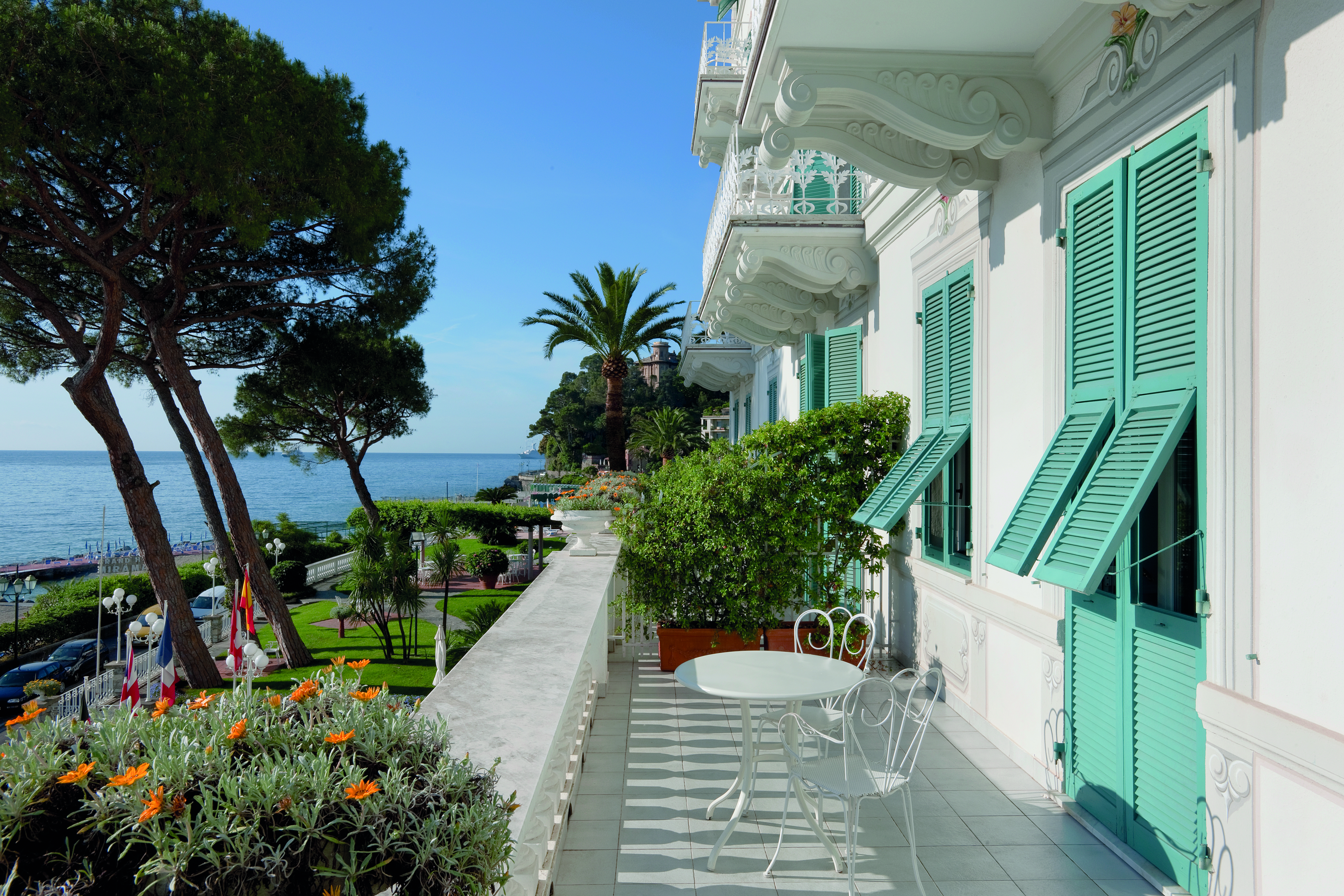 Grand Hotel Miramare Ligurian Riviera balcony shuttered windows views over the ocean