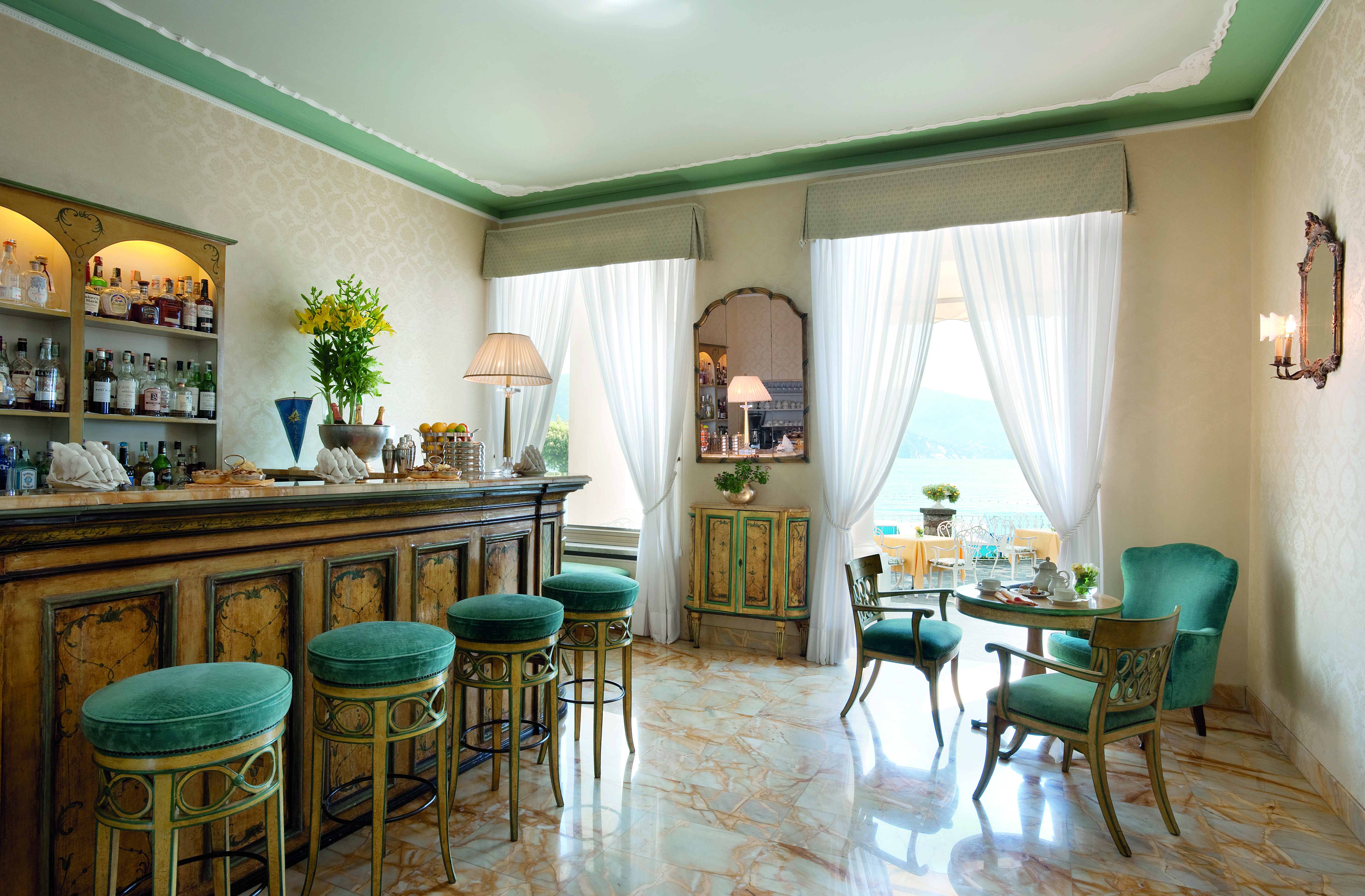 Grand Hotel Miramare Ligurian Riviera bar indoor dining area wooden bar traditional décor