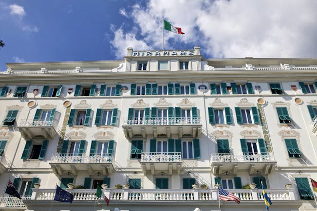 Grand Hotel Miramare Ligurian Riviera exterior front of hotel building italian flag