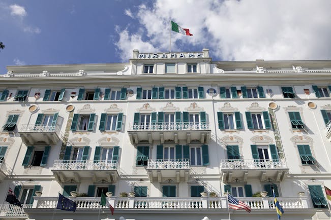 Grand Hotel Miramare Ligurian Riviera exterior front of hotel building italian flag