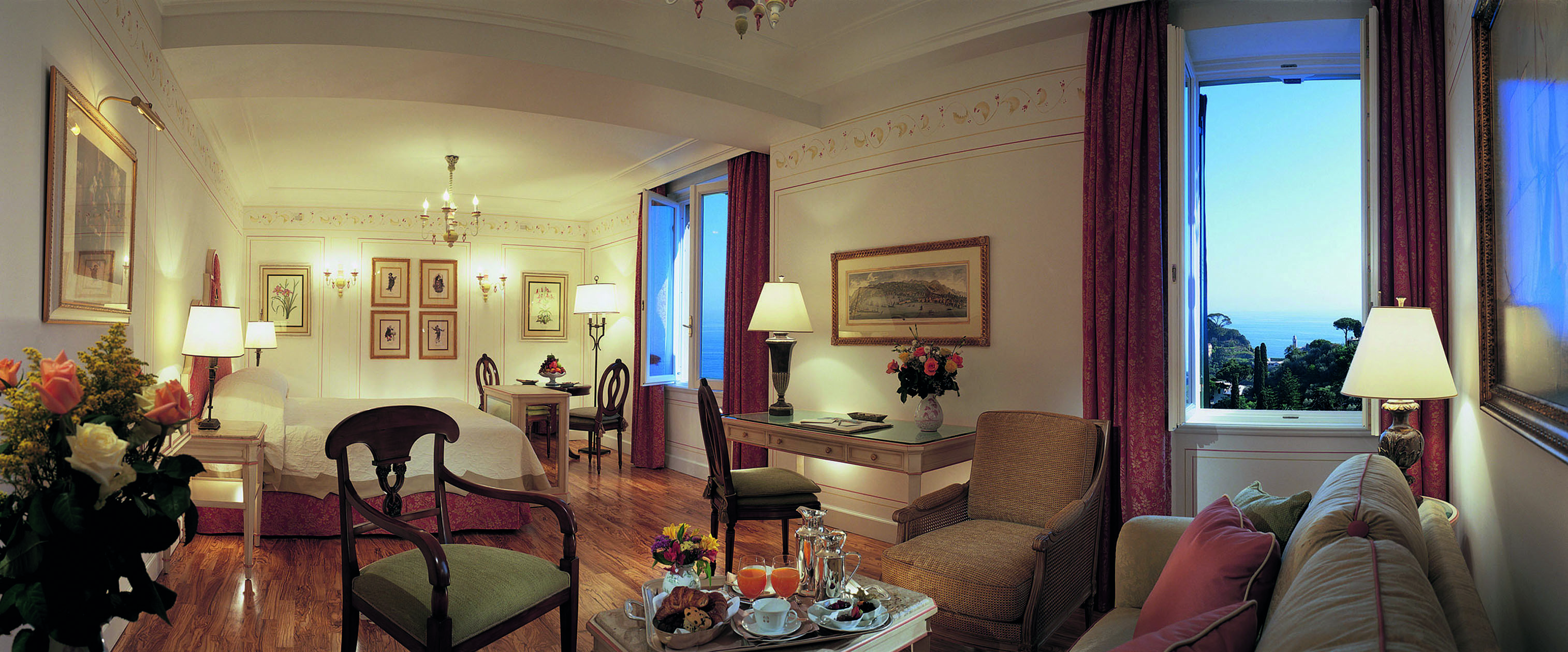 Splendido Portofino suite bed lounge area elegant décor