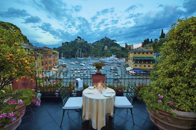 Splendido Portofino Ava Gardner suite terrace dining views of harbour