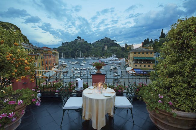 Splendido Portofino Ava Gardner suite terrace dining views of harbour