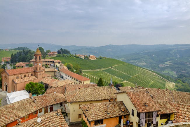Terracotta roofs of village of Serralunga d'Alba in Piemonte