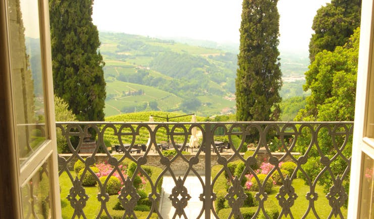 Relais San Maurizio Piemonte view of garden from terrace countryside views