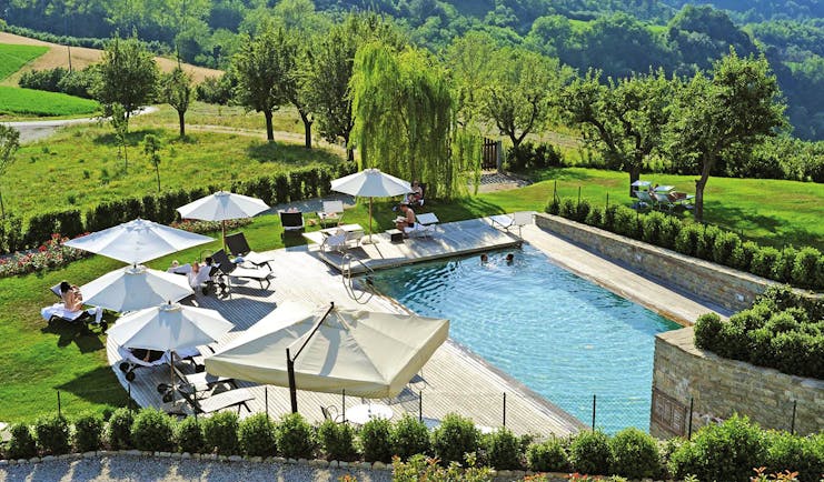 Relais Villa D' Amelia Piemonte pool sun loungers view of countryside