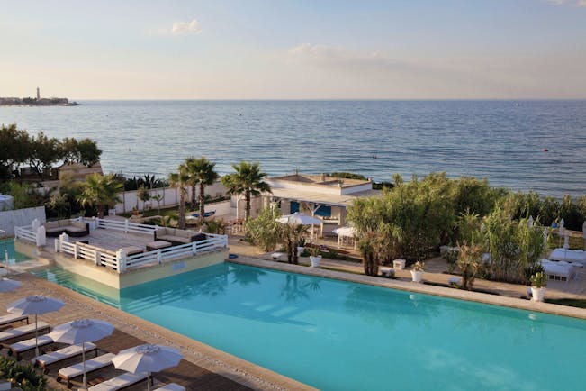 Canne Bianche Puglia pool side pool terrace sea in the background