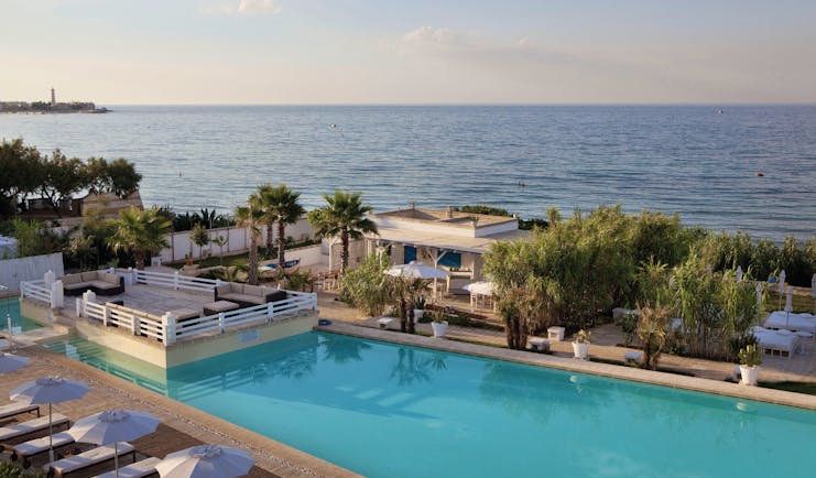 Canne Bianche Puglia pool side pool terrace sea in the background