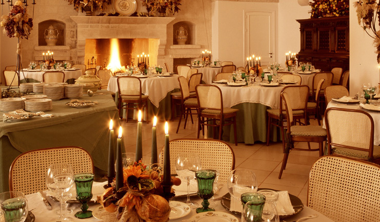 Masseria San Domenico Puglia restaurant indoor dining area ornate décor