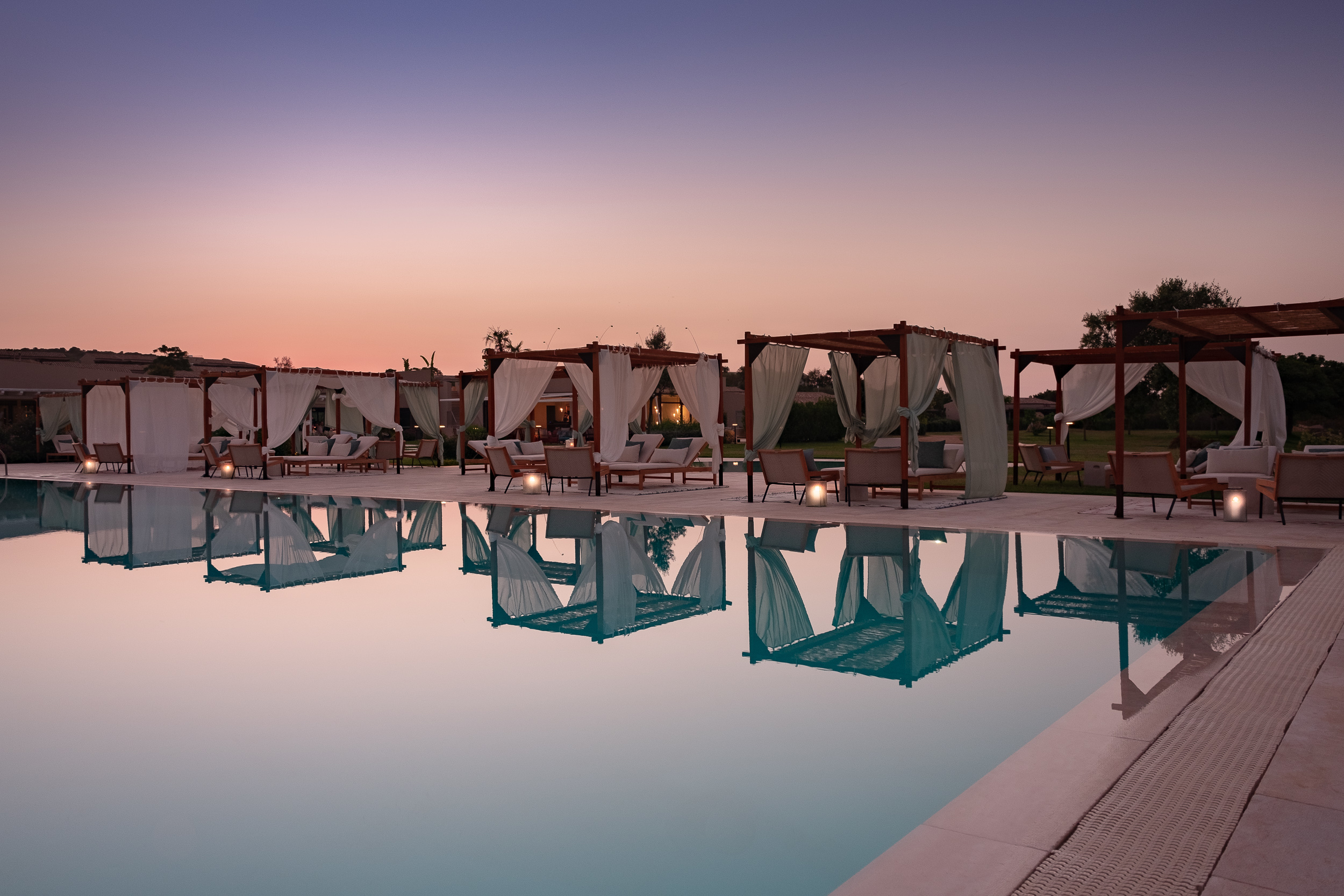 Seaside resort Sardinia pool at night