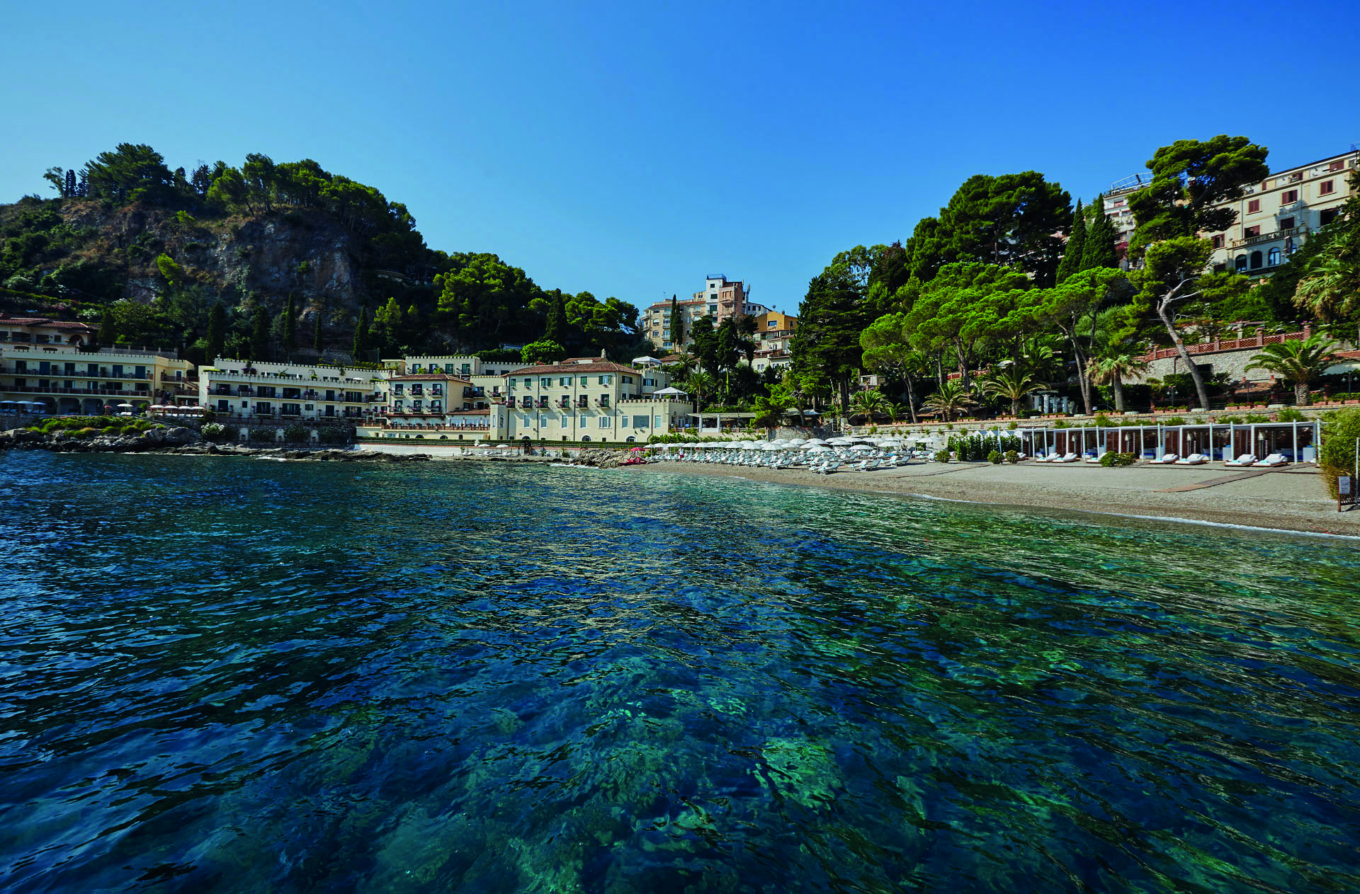 Villa Sant Andrea Sicily beach umbrellas sun loungers