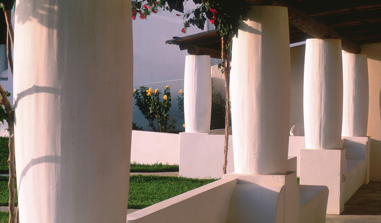 Capofaro Hotel Sicily columns white washed traditional Aeolian architecture