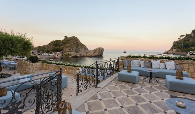 Mazzaro Sea Palace Sicily outdoor seating terrace overlooking the bay