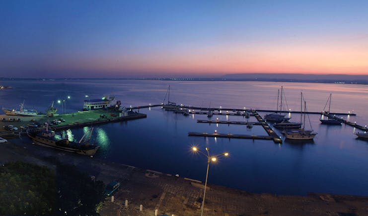 View from hotel at sunset looking out over the sea