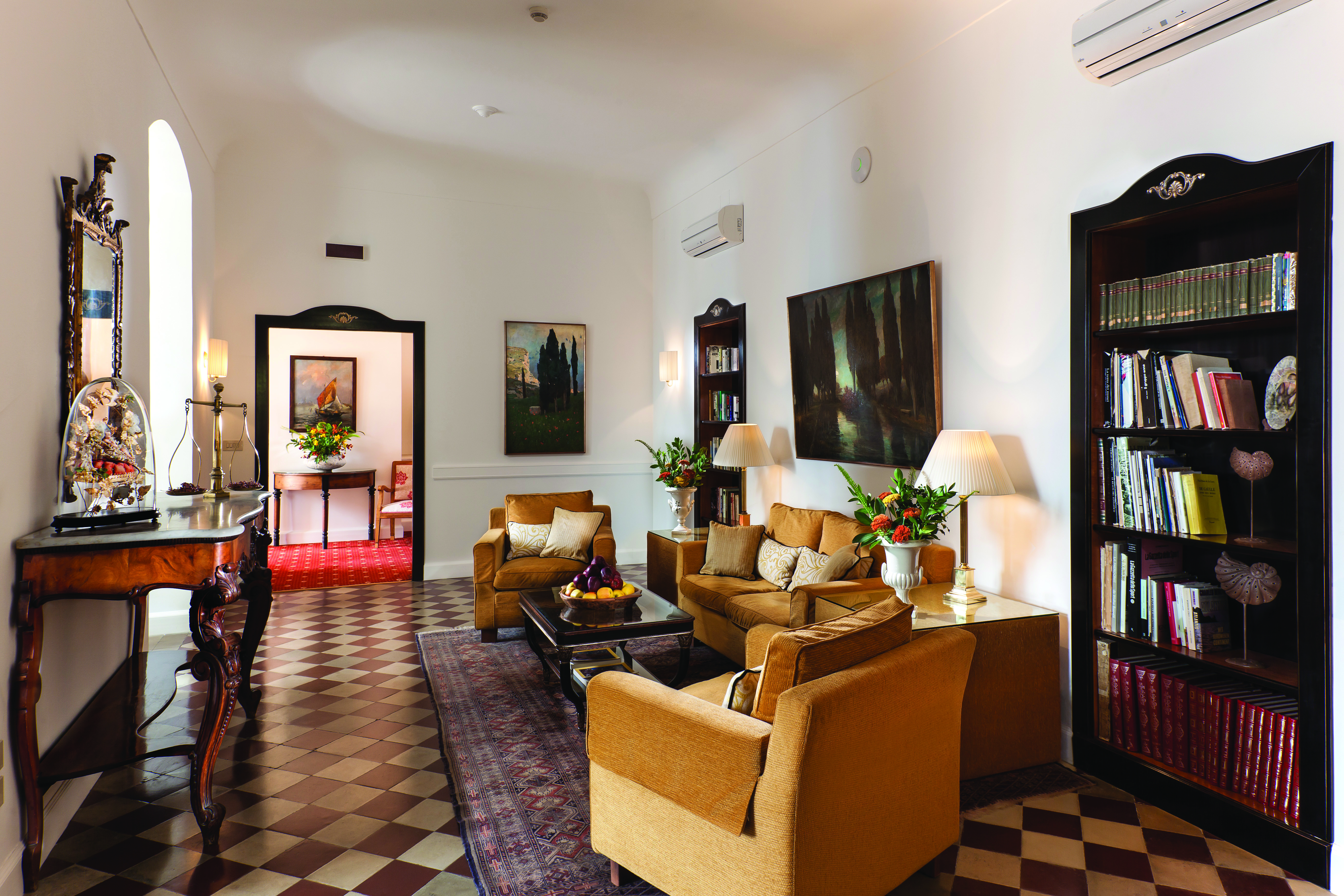 Hotel Villa Belvedere Sicily reading lounge communal seating area stylish décor