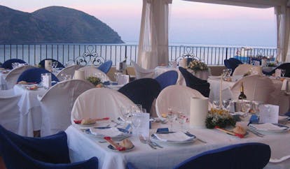 Villa Meligunis Sicily restaurant covered dining area sea views