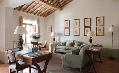 Castello Banfi Tuscany classic suite living area pretty décor sofas desk