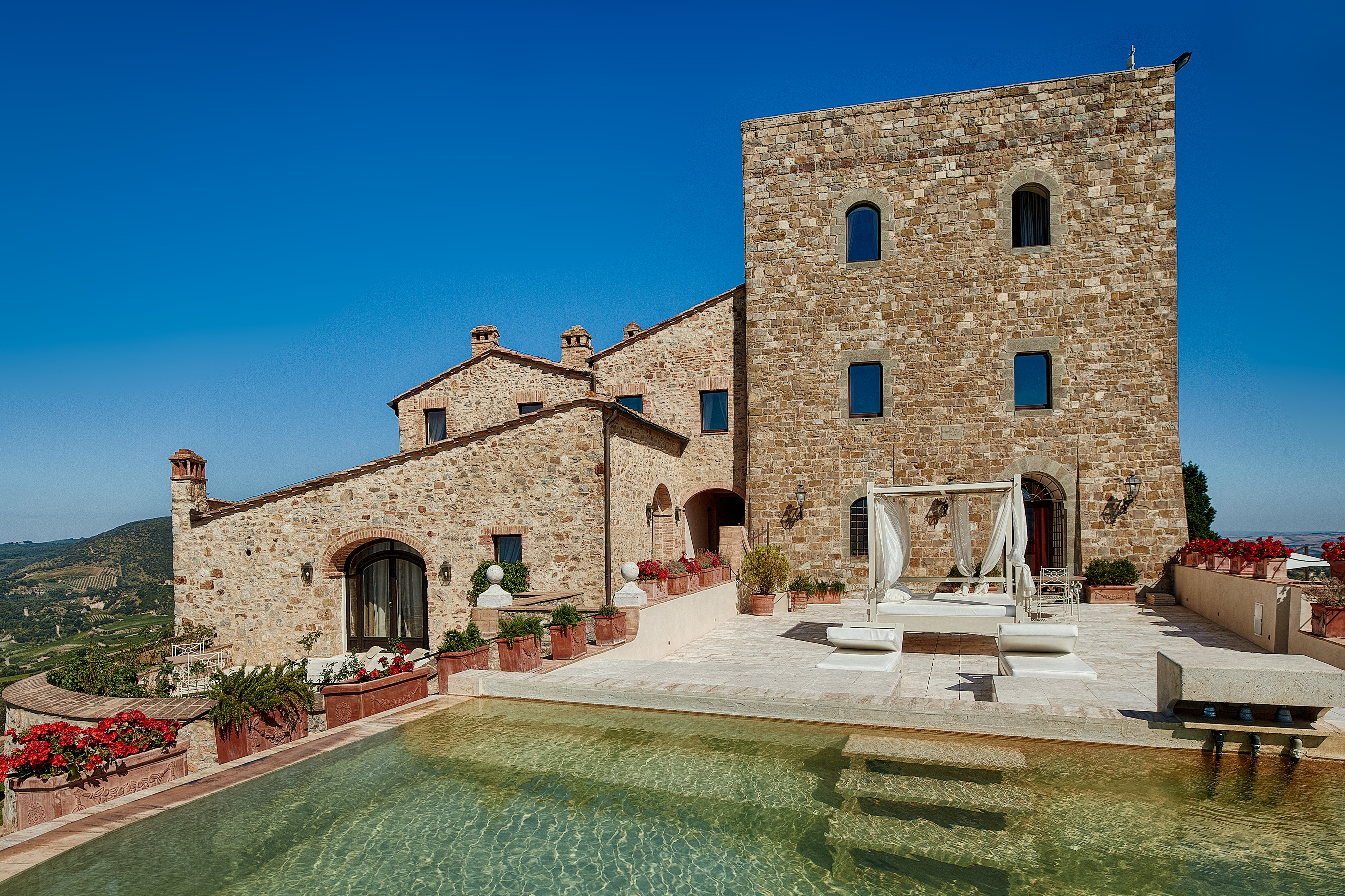 Tuscan castle hotel with country views