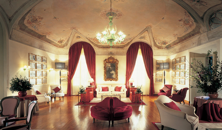 Grotta Giusti Tuscany giusti hall indoor lounge area sofas chairs ornate décor